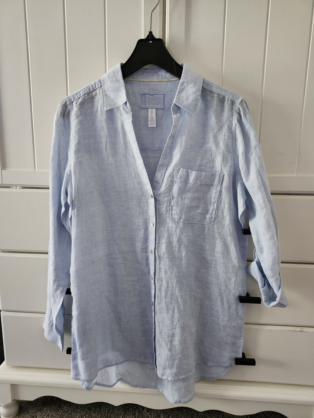 Sigrid Olsen Light Blue Linen Women's Button-Up Blouse Sz S